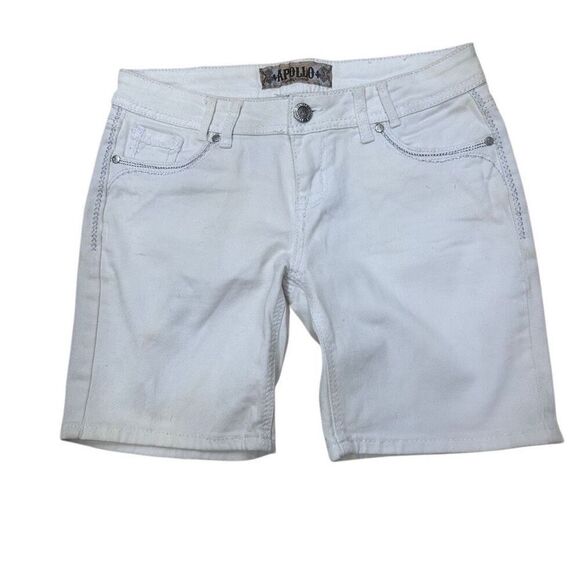 Apollo Jean Shorts Women's Size 10 White Mid-rise Flap Pockets Silver Stitching - Picture 10 of 10